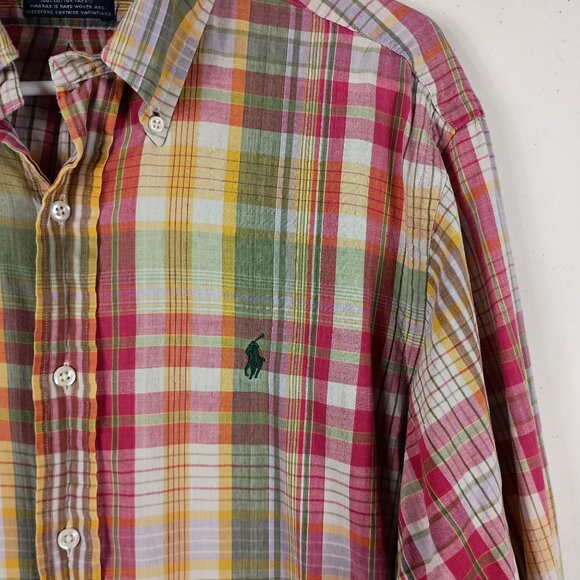 Ralph Lauren Madras Plaid Shirt Mens L Multicolor Preppy Ivy League Coastal - Picture 3 of 6